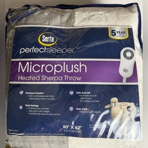 Serta Heated Sherpa Throw Blanket Microplush Gray White NEW 50x62 Electric Plush